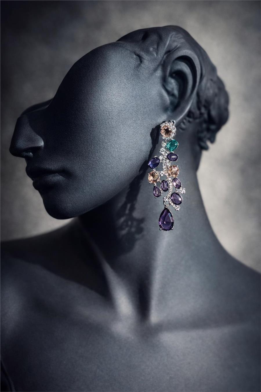 Laura Mor Yeşil Taşlı Şık Statement Küpe